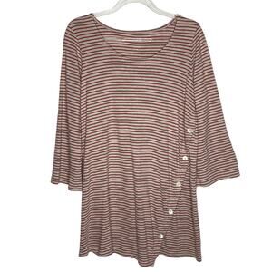 J Jill‎ Pure Jill Womens Sz XS Asymmetric Button Tunic Top Oatmeal Orange Stripe